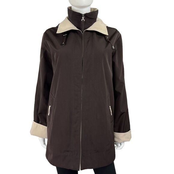 Nautica Long Dark Brown‎ Zip Up Hooded Winter Jacket Womens Size M - Picture 1 of 10